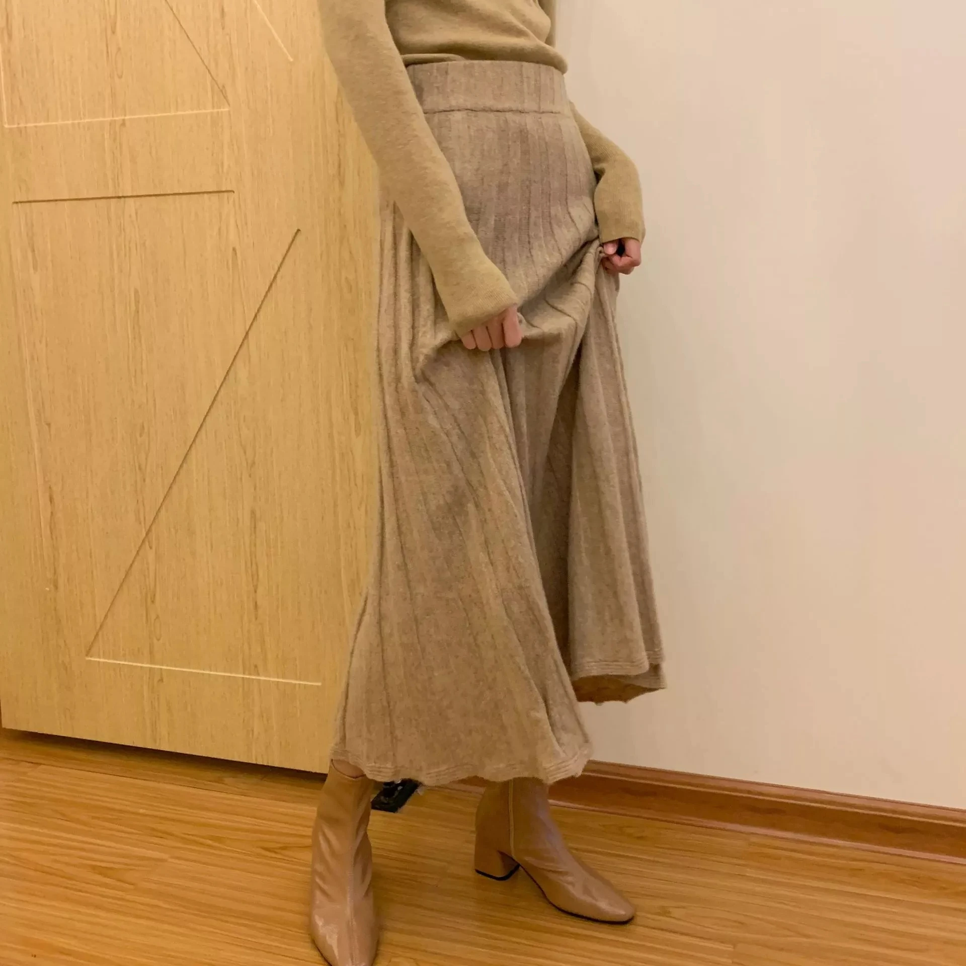 Осенне-зимняя Толстая вязаная мусульманская плиссированная абайя модная юбка Jupe