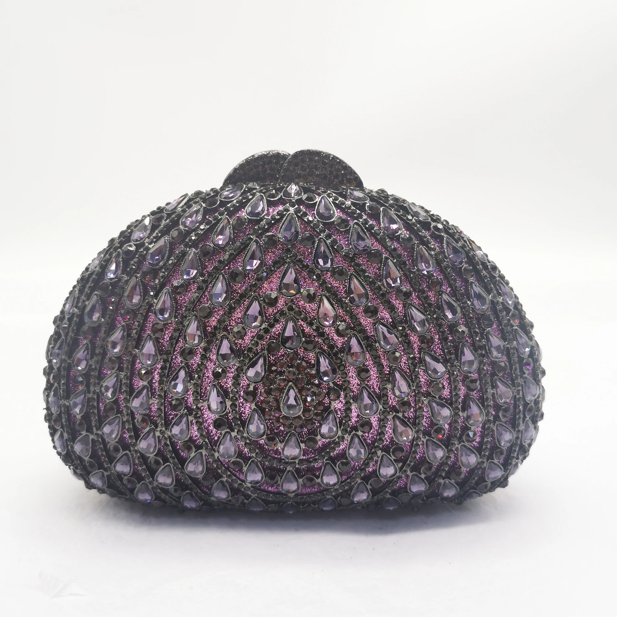 

High Quality Blue Purple Metal Crystal Clutch Fashion Wedding Bridal Purses Elegant Women’s Diamond Shoulder Bag Chain Clutches