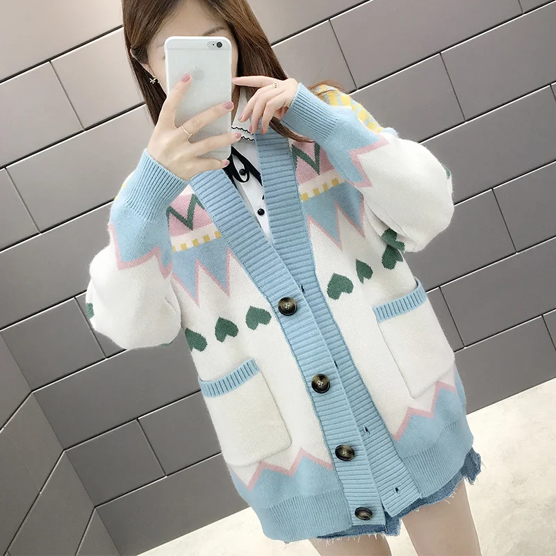 

2021 Winter New Women Sweaters and Cardigan Button Loose Pocket Thicken Warm Lady Elegant Outwear Coat Tops