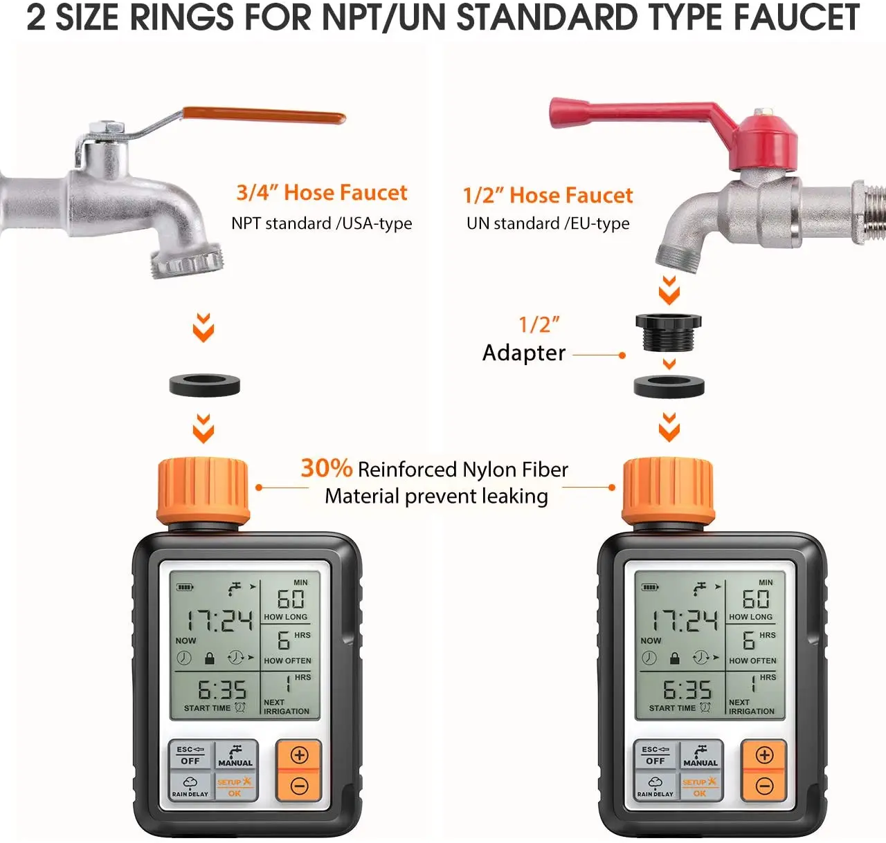 Temporizador de agua Digital programable autom&aacute;tico, 3 pantallas grandes, IP65, resistente al agua, para sistema de riego de jard&iacute;n y c&eacute;sped-2