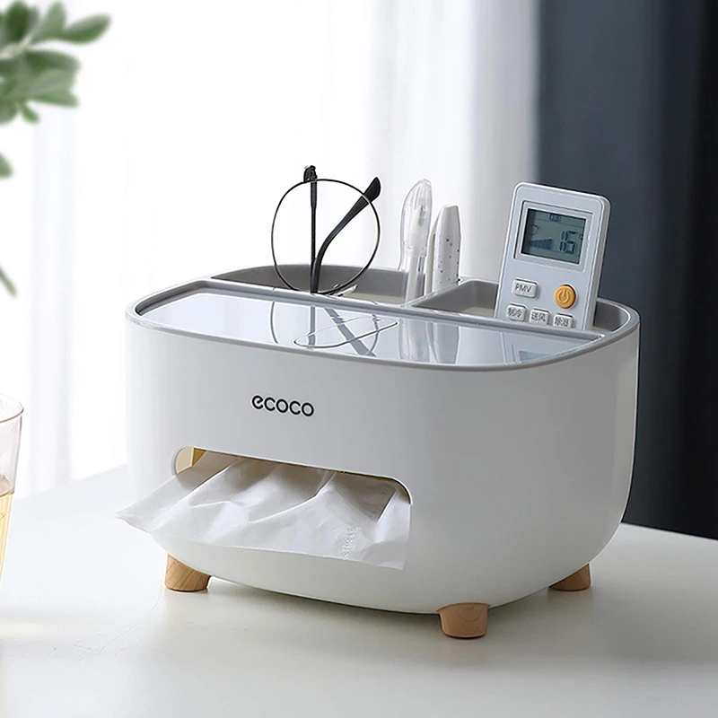 

Ecoco Tissue Box with Remote Control Storage, Napkin Holder Multifunctional Sundries Storage for Bathroom, Bedroom and Office