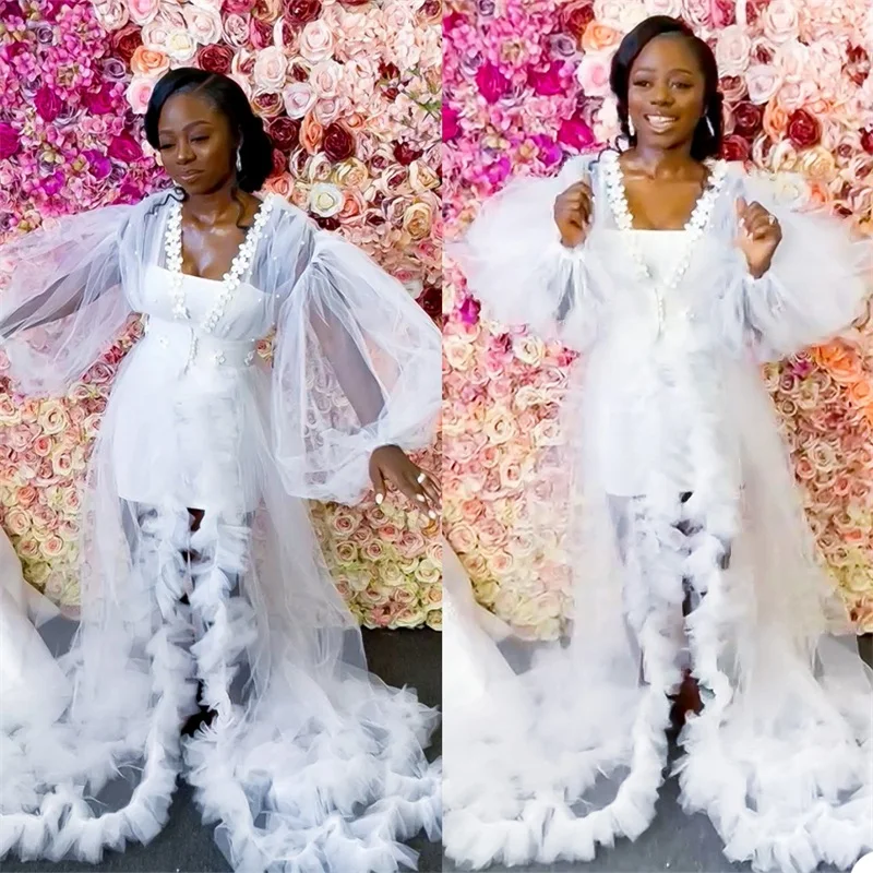 White Wedding Night Gown Bride Sleepwear With Appliqued Tulle Robes Custom Made Photograph Gown Women Sleepwear Dress
