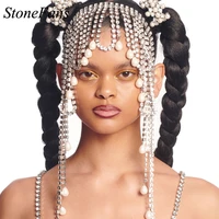 stonefans pendant bridal headdress women jewelry festival forehead chain miraculous tiara wedding tassel hair bands girls gifts