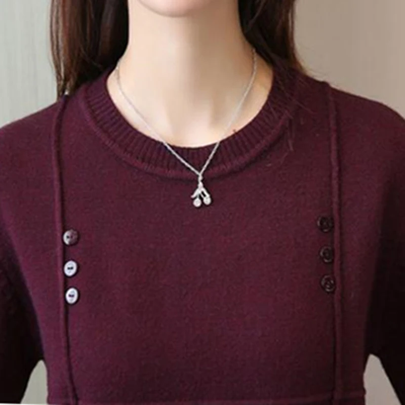 

2021Autumn Winter Women Sweater New Solid Pullover Knitwear Sweater O-neck Long-sleeved Medium-length Sweater Female Clothes