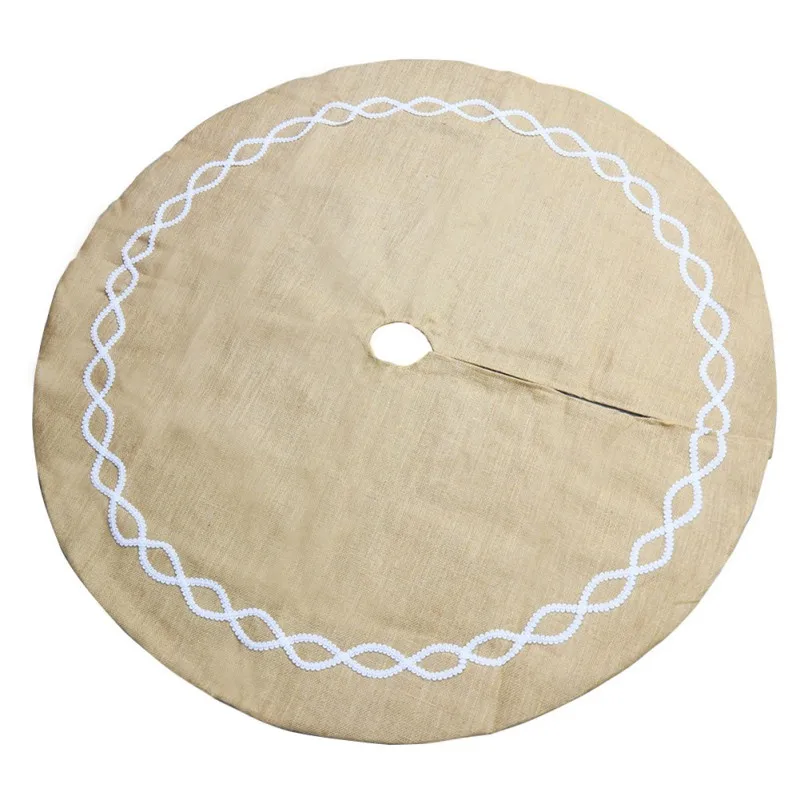 

Linen Christmas Decorations Linen 122CM Tree Skirt Tree Bottom Decorated Christmas Tree Apron Polyester And Linen Blended Strips