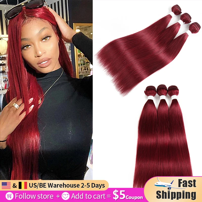 

Brazilian Straight Bundles SOKU Brazilian Red Hair Weave Bundles 8-26inch Non-Remy Human Hair Weft Extension 3/4 Bundles Deals