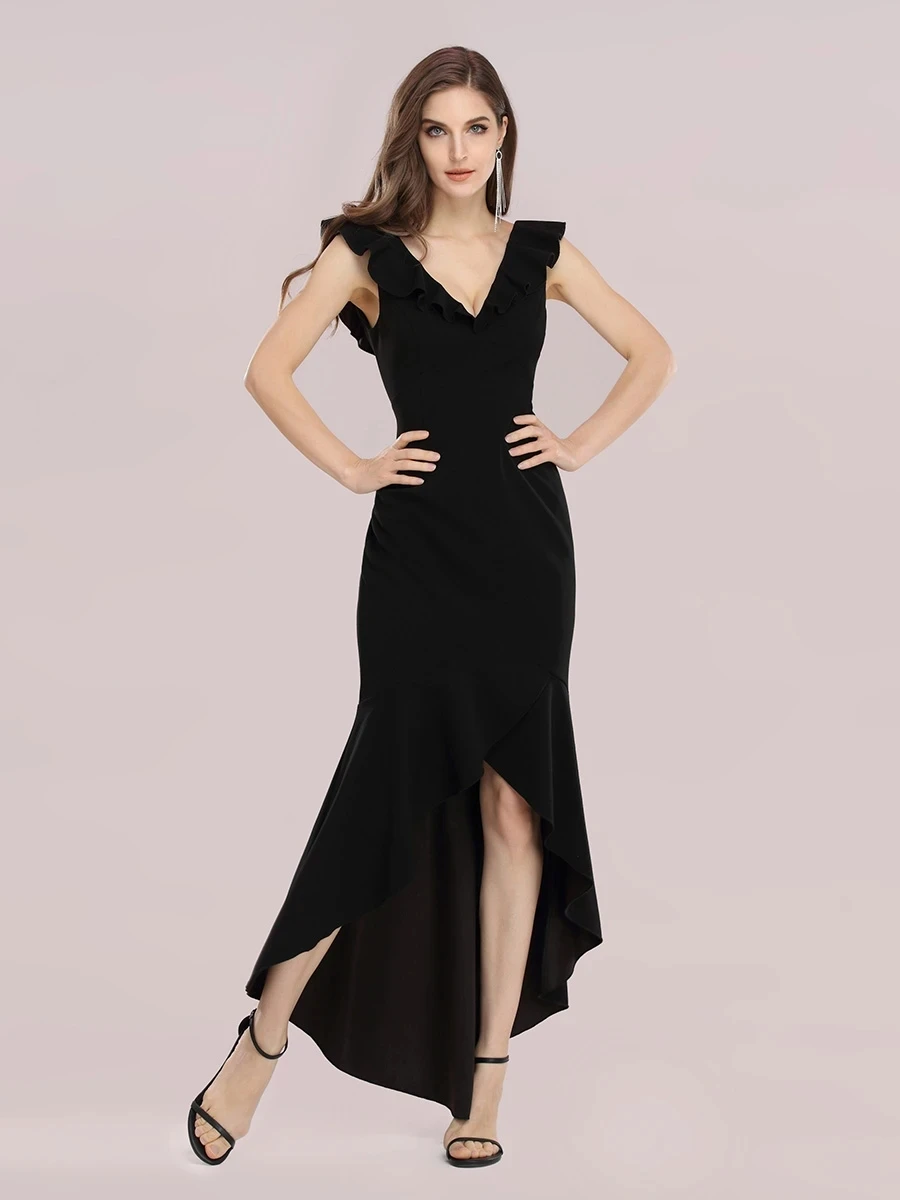 

Stylish Wholesale V Neck High-Low Fishtail Party Dress