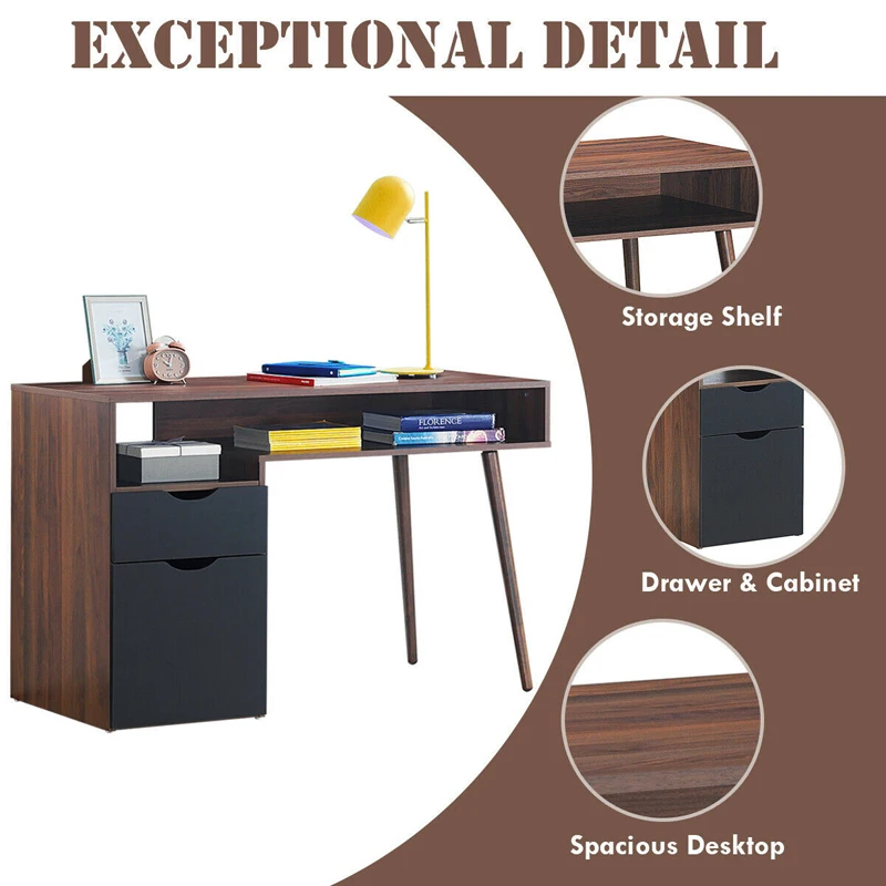 

Computer Desk PC Writing Table Drawer & Cabinet with Wood Legs HW62990