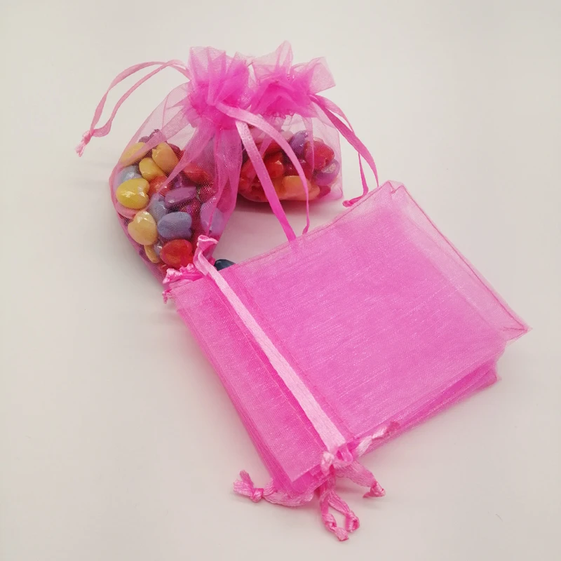 

100pcs Dark Pink Drawstring Organza Gift Bags Wedding Gift Bags Candy Gifts for Birthday Party Gifts Packaging Bag Organza Pouch