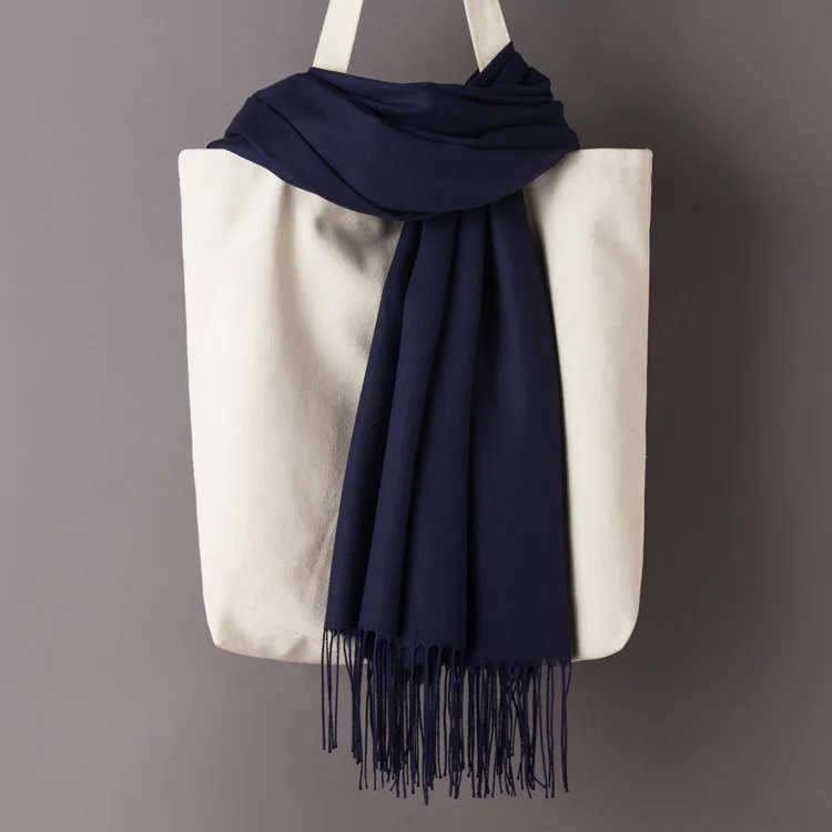 Navy Scarf Women Solid Color Cashmere Scarves with Tassel Autumn New Soft Warm Lady Girls Wraps Thin Long Scarf Female Shawl Men Scarf - Цвет: Navy Scarf