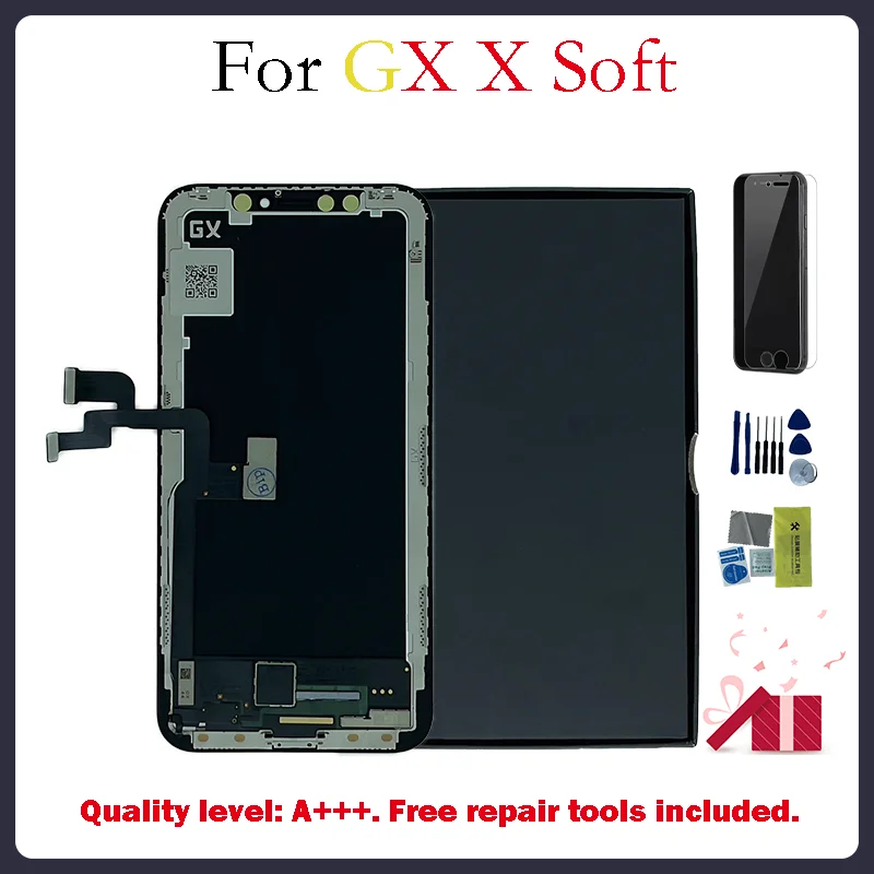 

GX Soft OLED For iPhone X LCD Display Touch Screen Digitizer Assembly Tested No Dead Pixel Replacement LCDs True tone