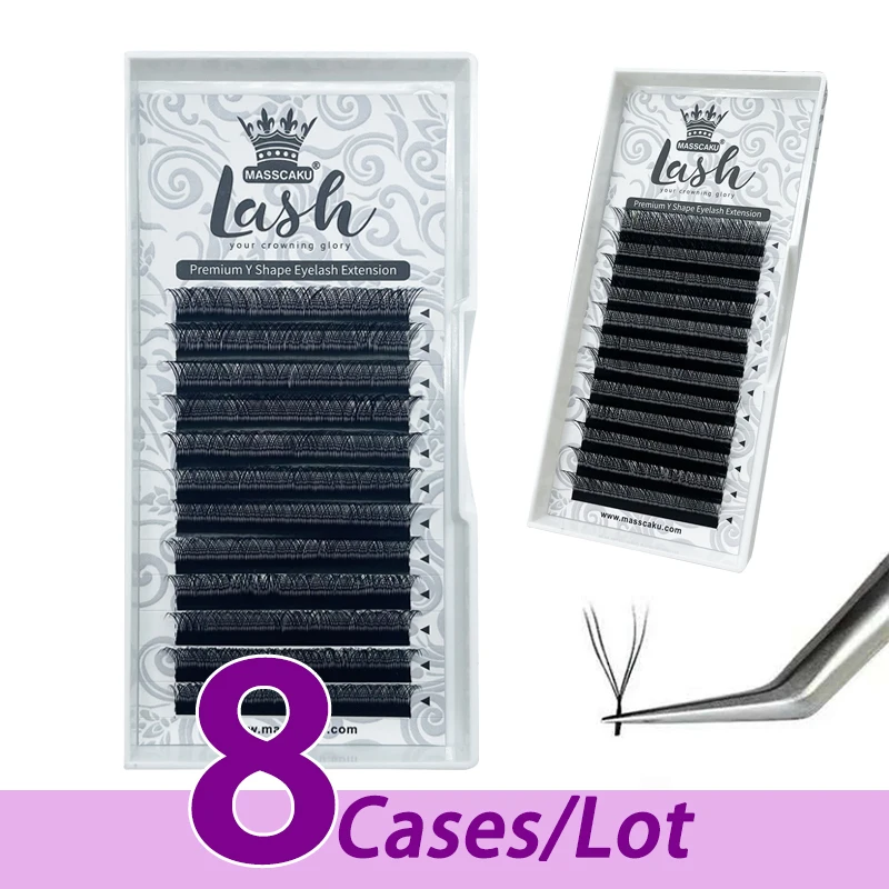 8pcs/lot New best selling false eyelashes Y shape lash 8-15mm new style high quality mink matte lash extension for solon