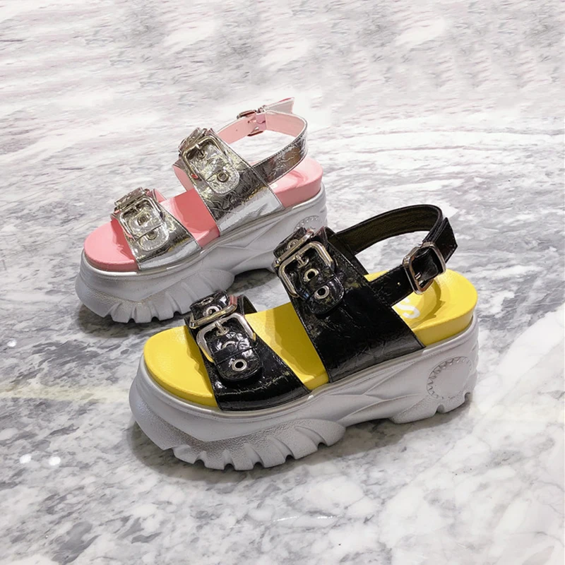 [DEAT] Новинка 2020 года Сезон весна-лето Женские кожаные сандалии на платформе с