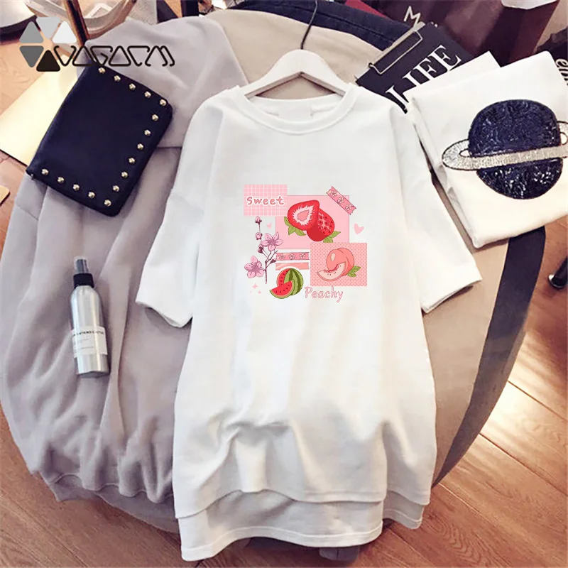 

Plus Size Tshirt Women Mini Loose Dress Cute Cartoon Fruit Print Summer Short Sleeve Dresses Girls Party Casual Robes Vestidos