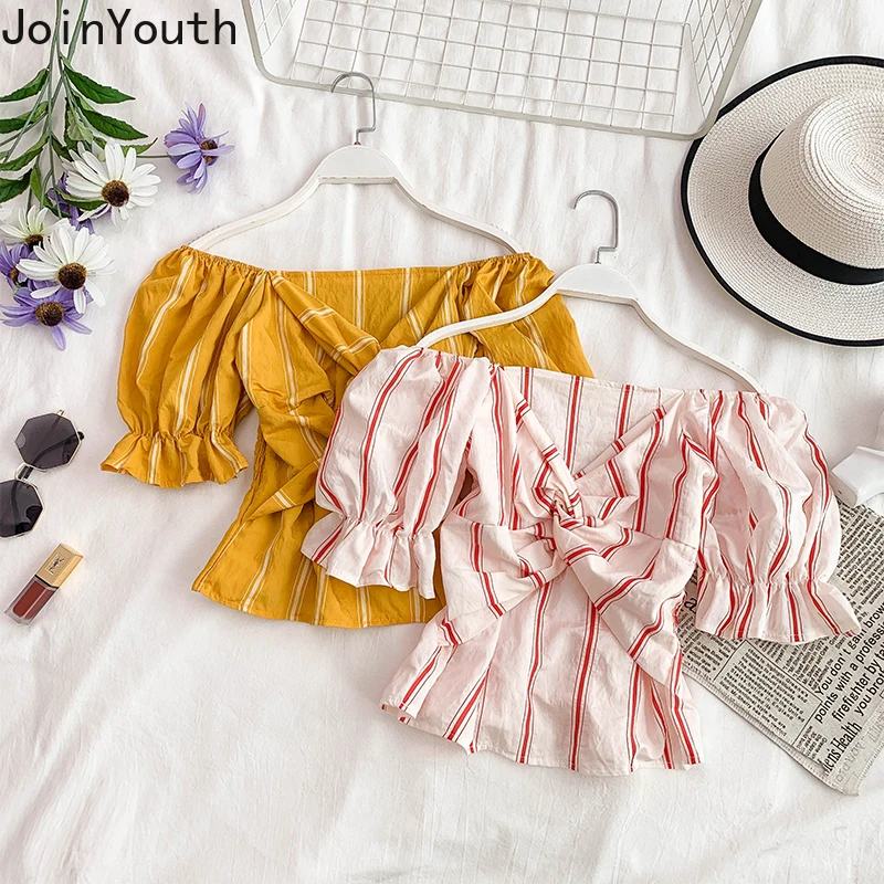 Joinyouth женские топы корейские полосатые рубашки с оборками 2020 новая весенняя мода
