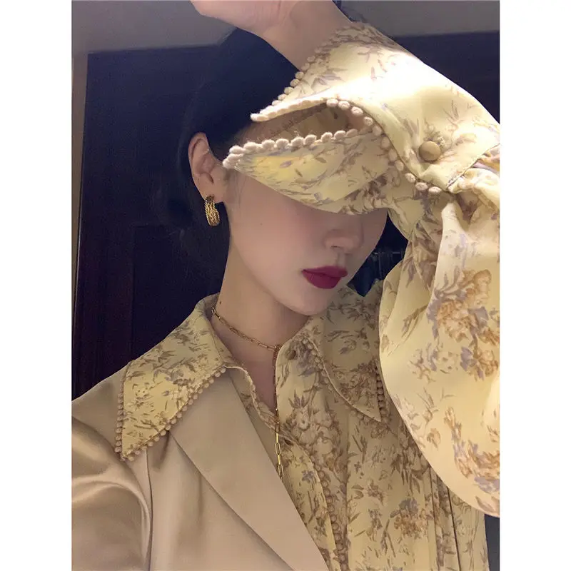 

2021 Autumn Shirt Women's Spring Vintage Elegant Temperament Shirt Loose Casual All-match Fashion Top Women Shirts