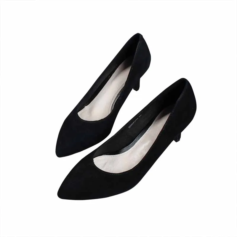 

Sheepskin Shoes Slip On Shallow Mouth Genuine Leather Retro Pumps Work Dress Professional Sweet High Heels Stiletto Sandals Ladi
