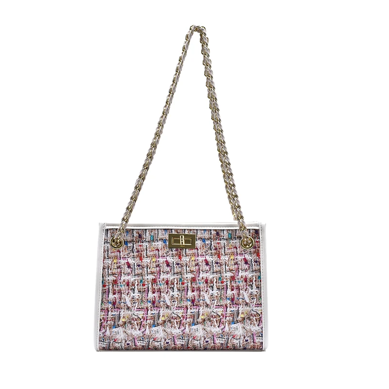 

Contrast color Tote bag 2020 Fashion New High-quality Wool Women's Designer Handbag High capacity Chain Shoulder Messenger Bag