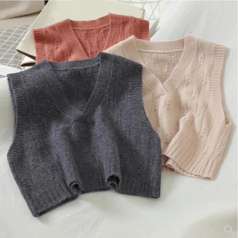 

2021 Spring Autumn Winter Women Knitted Sweater Sleeveless Women Loose Vest Ladies V-Neck Pullover Tops Girls Waistcoat