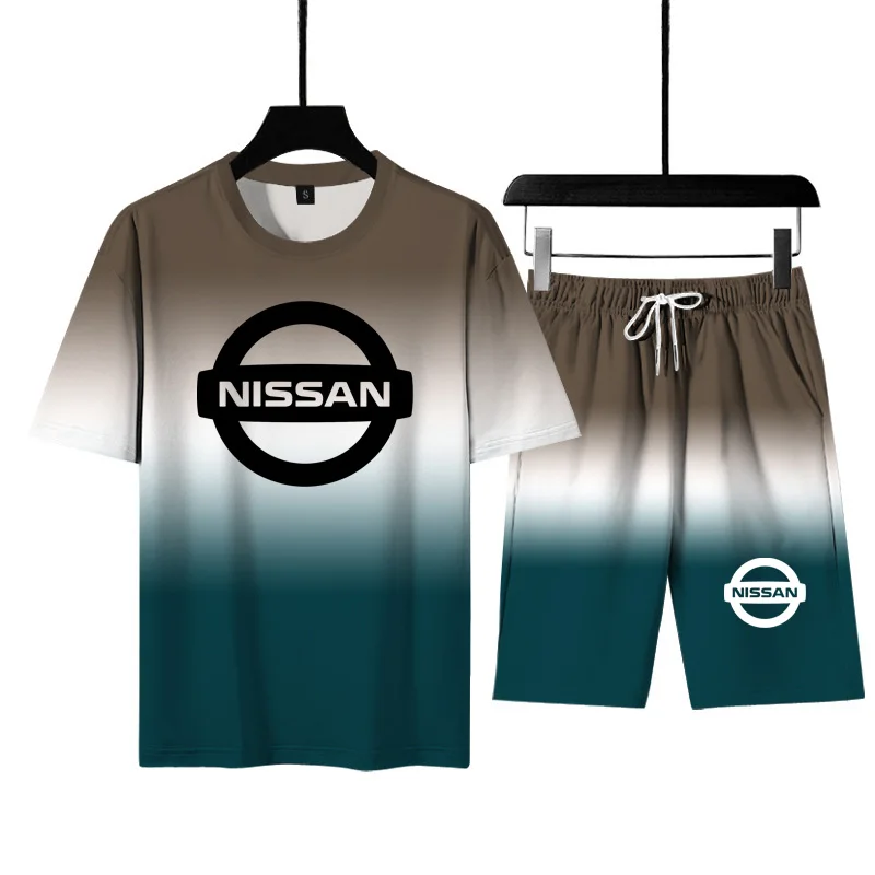 

Summer Casual NISSAN Car Logo Printing Men's short sleeve Cotton High Quality Men's T-shirt + shorts two-piece suit