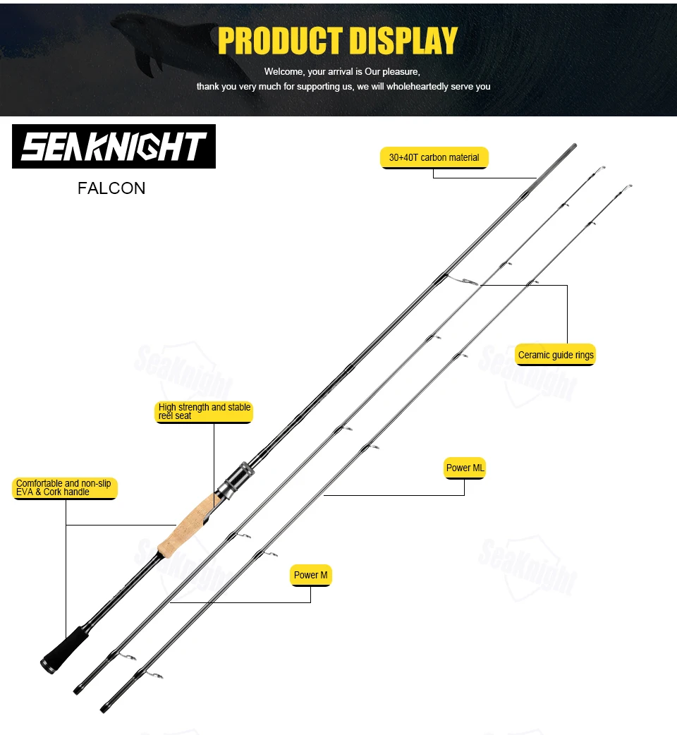 SeaKnight Falcon удочка 1,98 м 2,1 М 2,4 м спиннинг удочка кастинговая удочка 2 вершинка M& ML M& MH power 2 Секции спининг удочки для ловли карпа MF скорость