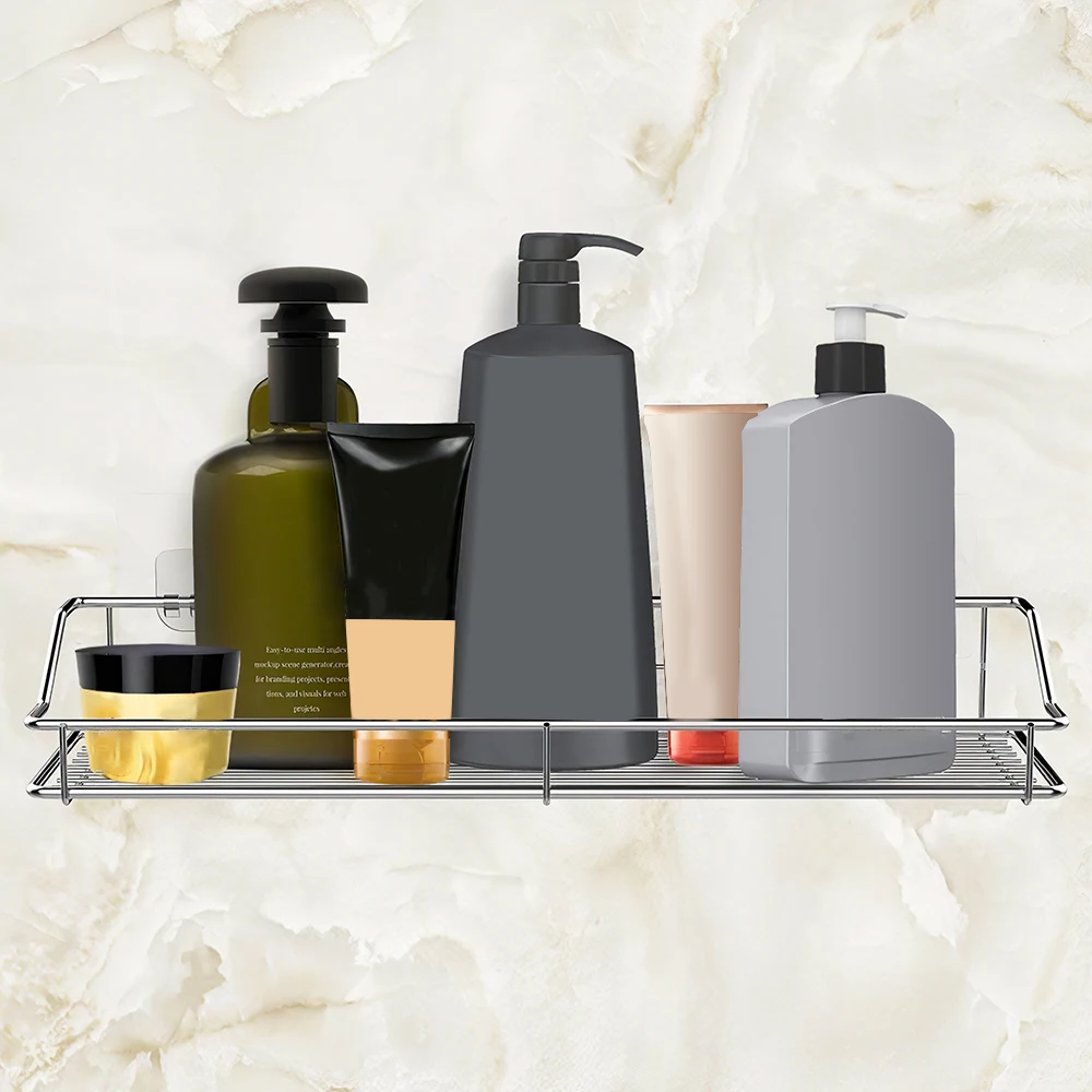 

Bathroom Shelf Metal Shelf Storage Rack Stainless Steel Punch-Free Firm Shower Storage Rack Organizer Wall Shelf Kitchen Basket