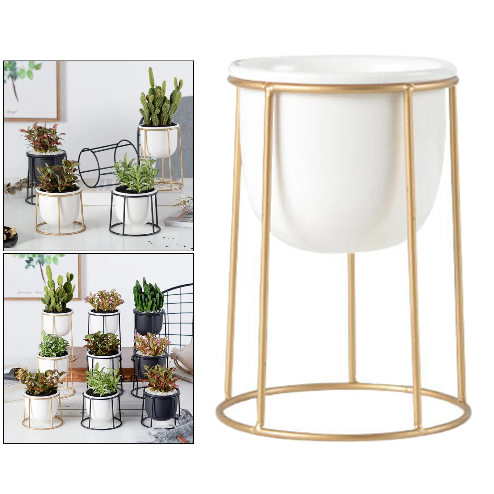 Современные белые керамические цветочные горшки с железной рамкой подставка