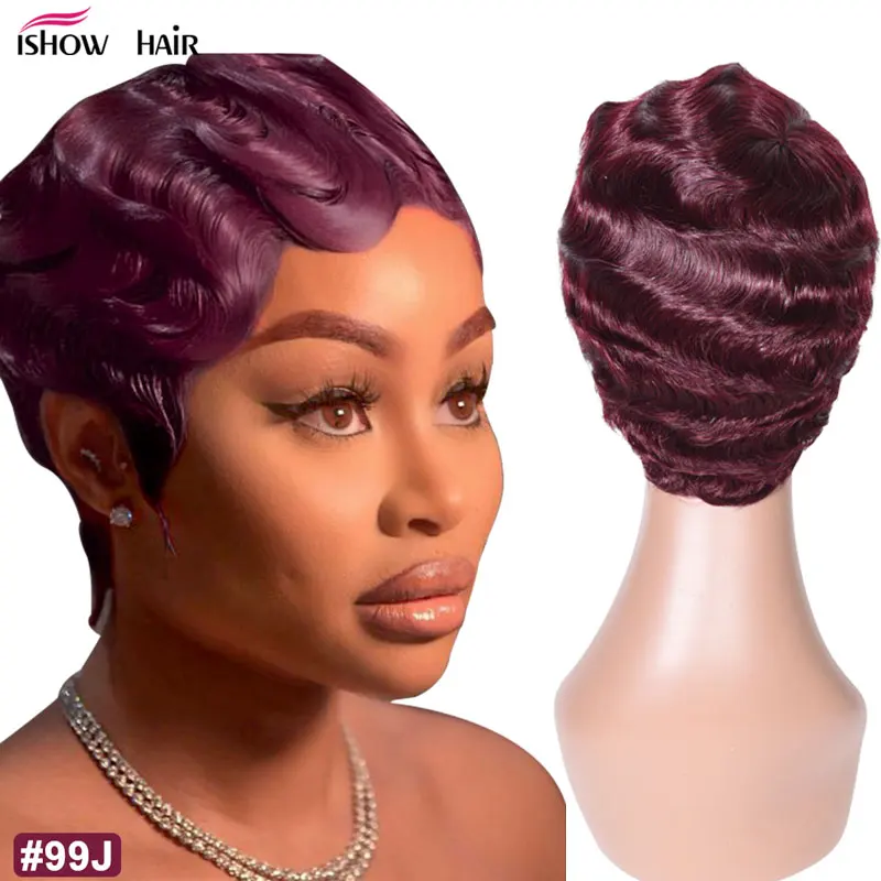 Парик Pixie Cut Ishow для женщин Короткие парики из человеческих волос бразильский