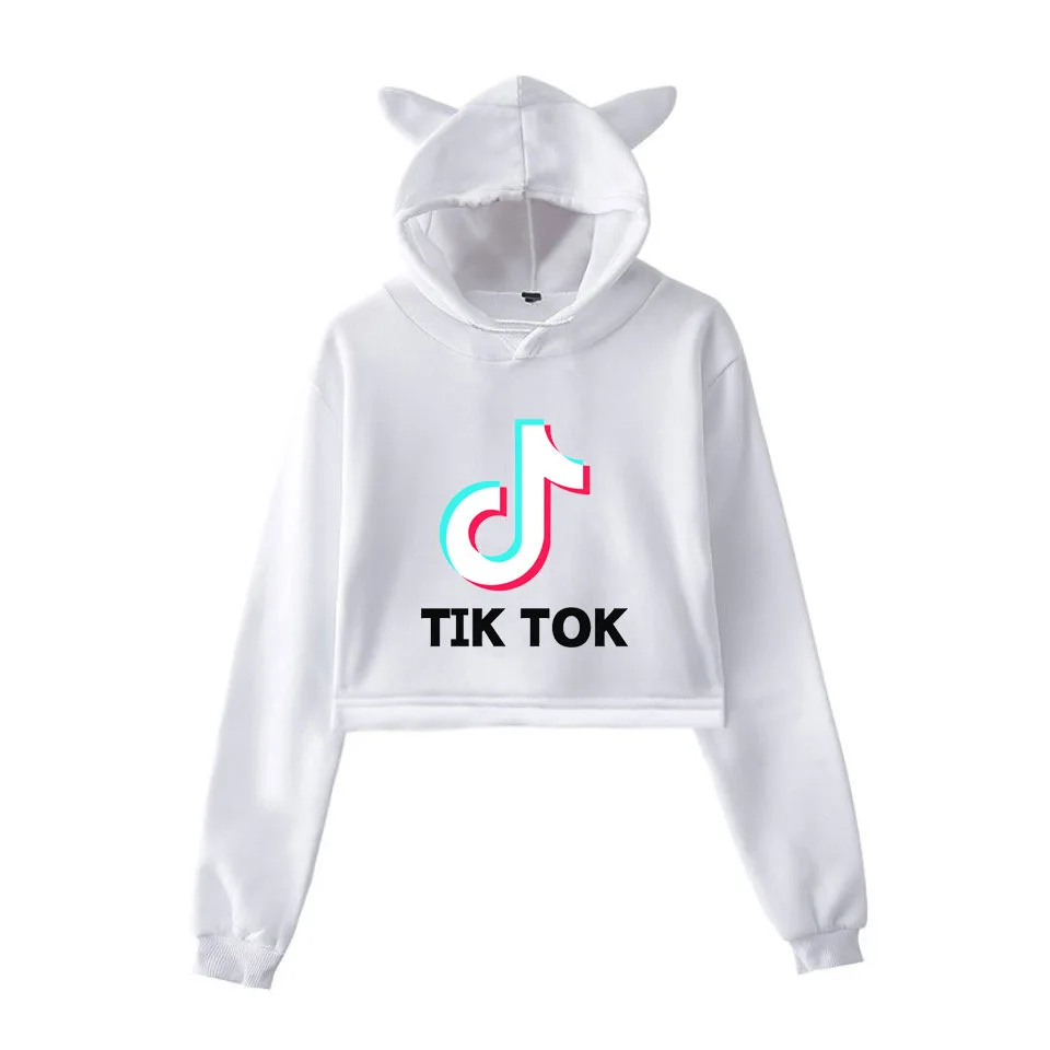 Женская толстовка до пупка TIK TOK модная укороченная Толстовка в стиле Kpop