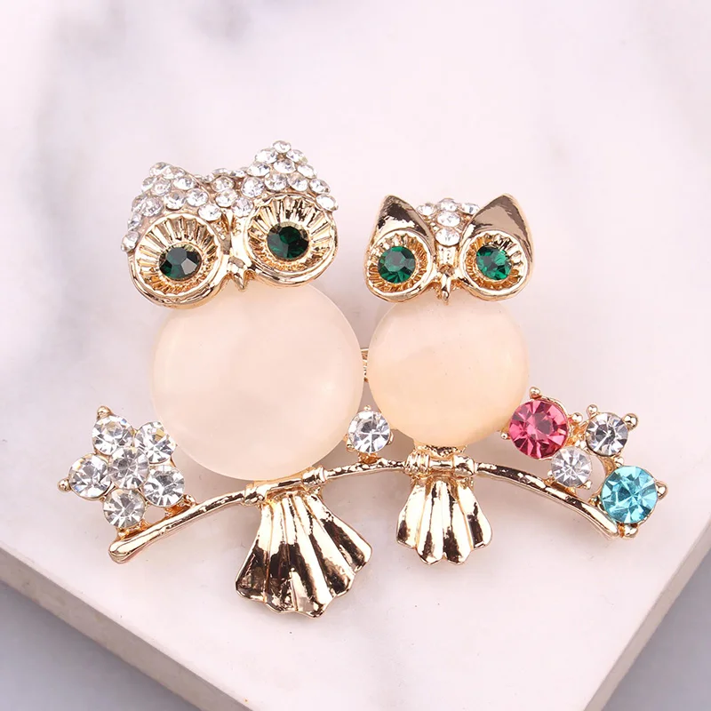 

Romantic Two Opal Owl Brooches Mother With Kids Animal Crystal Brooches Pins Women Girls Birds Clothes Jewelry Brooch Buckles