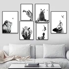 Настенная картина льва лисы Рино енот медведь Бегемот Колибри на холсте скандинавские постеры и принты настенные картины декор детской комнаты