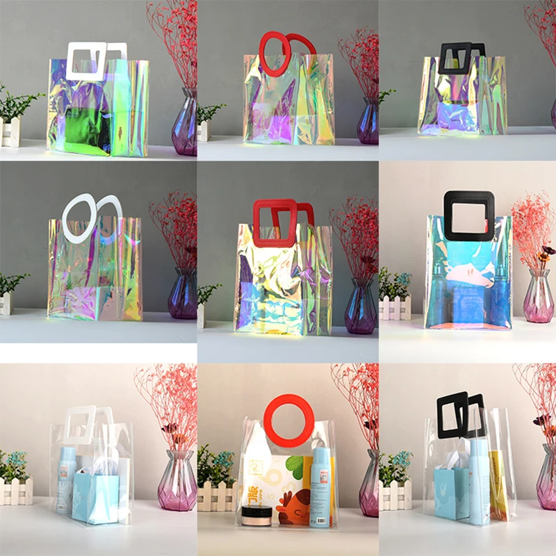 

Fashion Transparent Handbag For Women 2021 Pvc Clear Bag Travel Ladies Tote Bag Waterproof Cosmetic Packaging Shopping Gift Bag