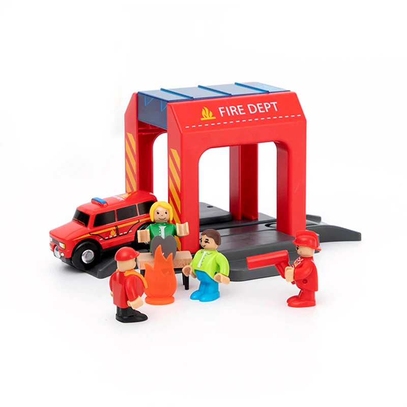 

Toy Fire Station Rail Car Set Train Track Toy Police Catch Thief Building Block Truck Set Child Toys Compatible Wooden track