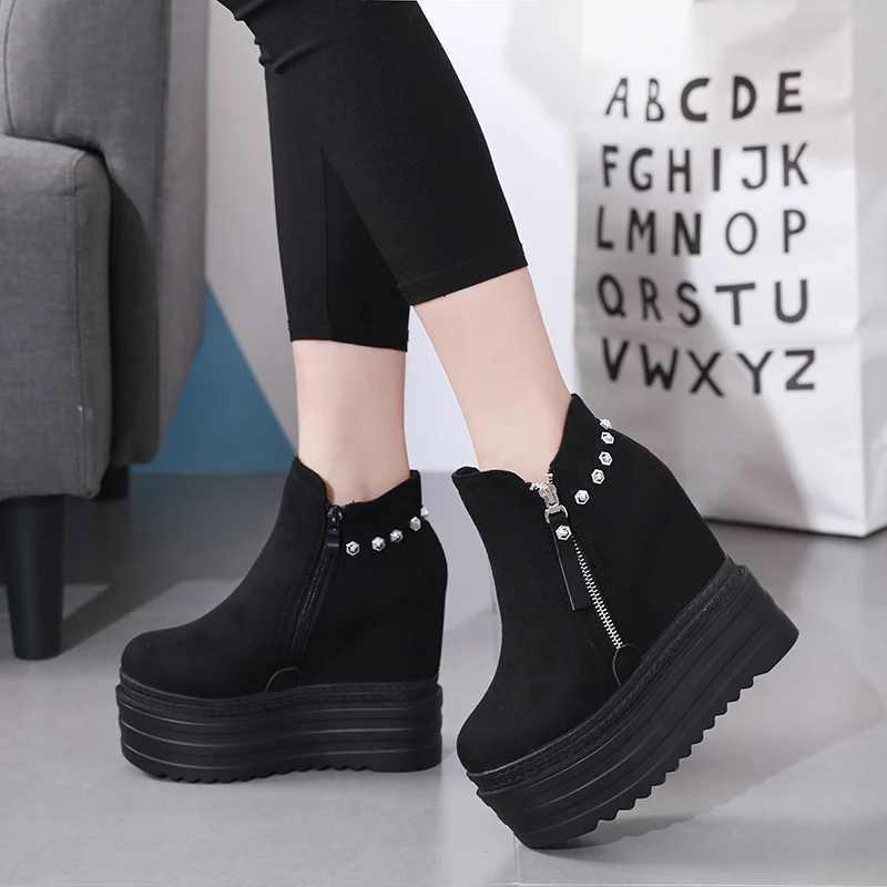 Женские сапоги с шипами Водонепроницаемые толстой подошвой на высоком каблуке 12