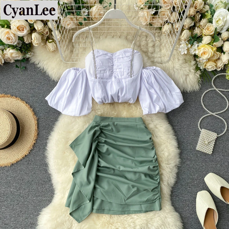 Женский костюм из двух предметов Cyanlee модный ажурный Топ без бретелек с рукавами