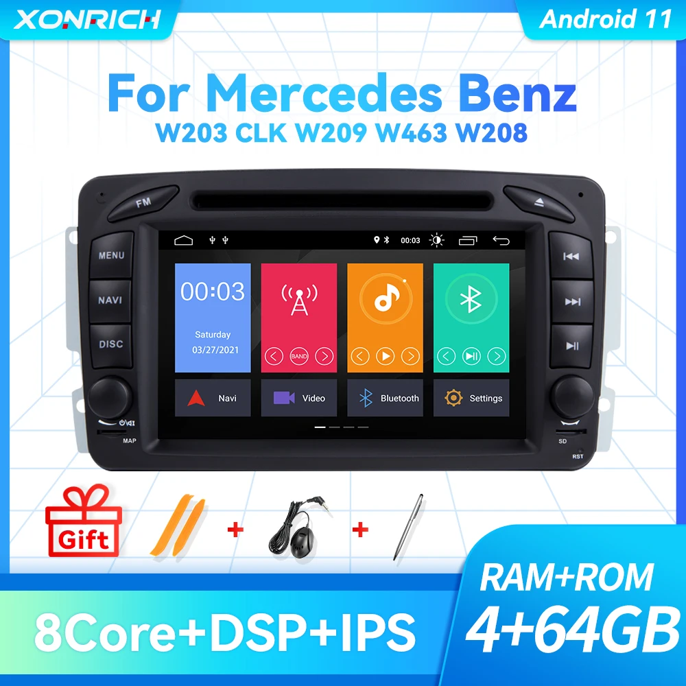 2 Din Android 11 автомобильный DVD-плеер для W203 Mercedes Benz Vito W639 W168 Vaneo Clk W209 W210 M/ML