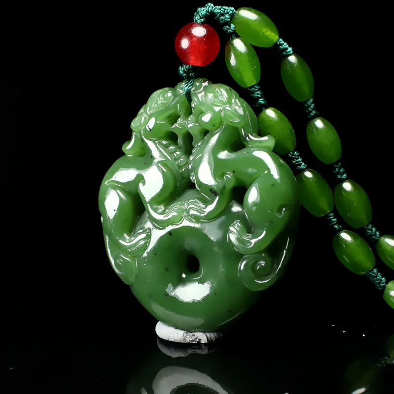 

Натуральный зеленый нефрит 2 Pi Xiu амулет кулон Подвеска Россия яшма бисер ожерелье Счастливые украшения