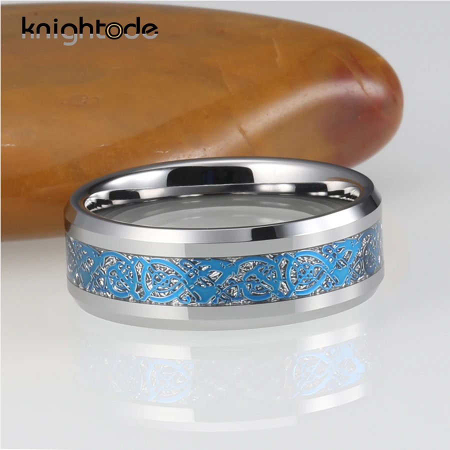 8 мм кольца дракона для мужчин и женщин вольфрам карбида обручальное кольцо синий