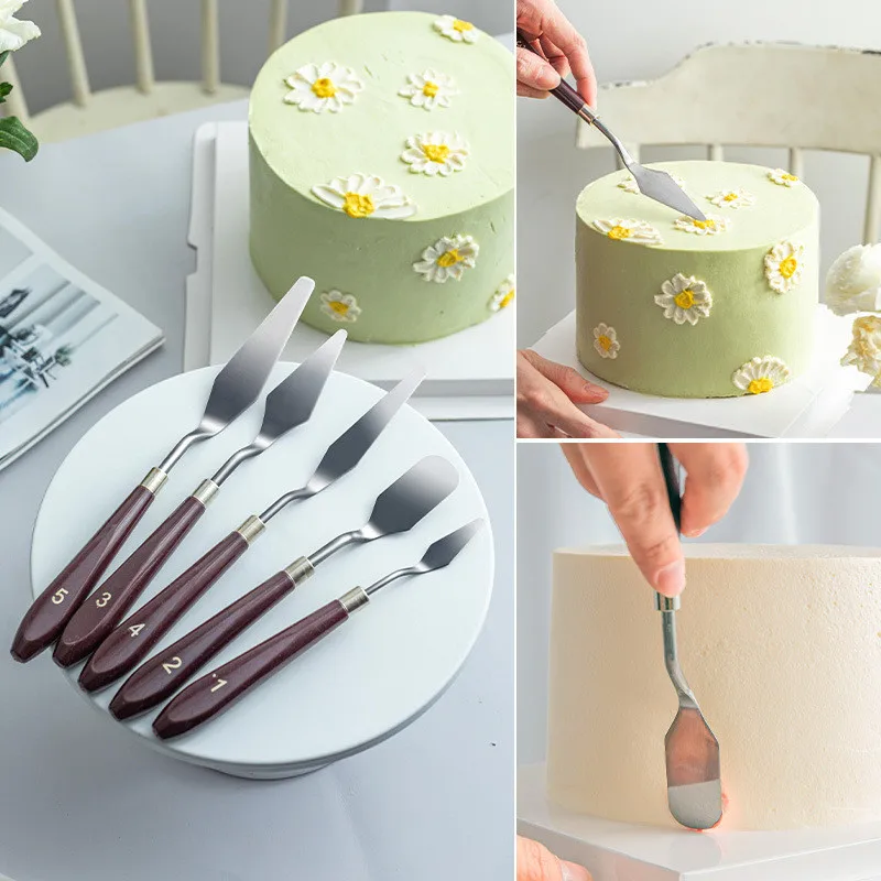 

5Pcs Stainless Steel Cake Spatula Baking Pastry Cream Spatula Butter Icing Frosting Knife Fondant Smoothing Cake Decorating Tool