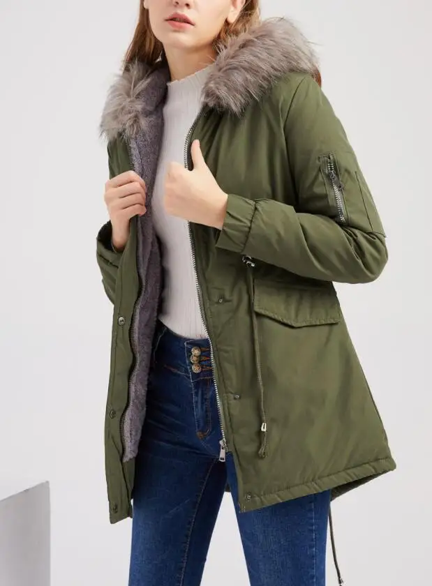 VXO New Winter Fur Collar Coats Women Keep Warm Cotton Wadded Hooded Parkas Medium-Long Parka Thickness Snow Outwear