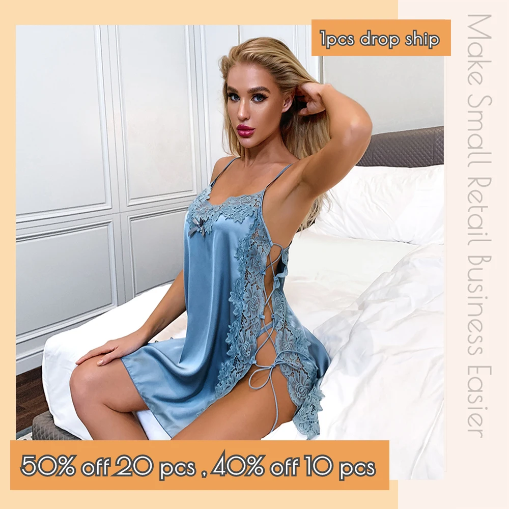 Синее сексуальное ночное платье на шнуровке оптовая продажа женское белье