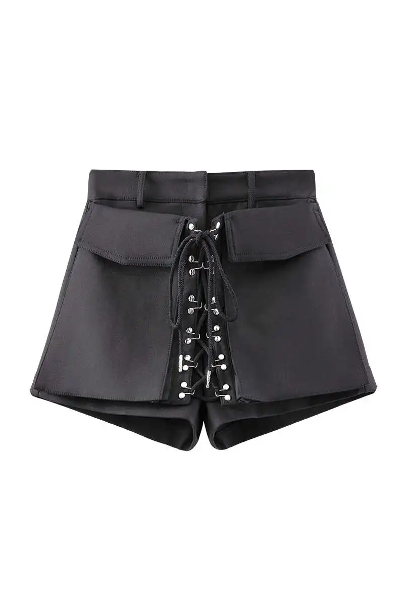 

Deat 2021 New Summer Fashion Women Clothes High Waist Metal Spliced Pockets Black Shorts Female Hots Tide WS65001L