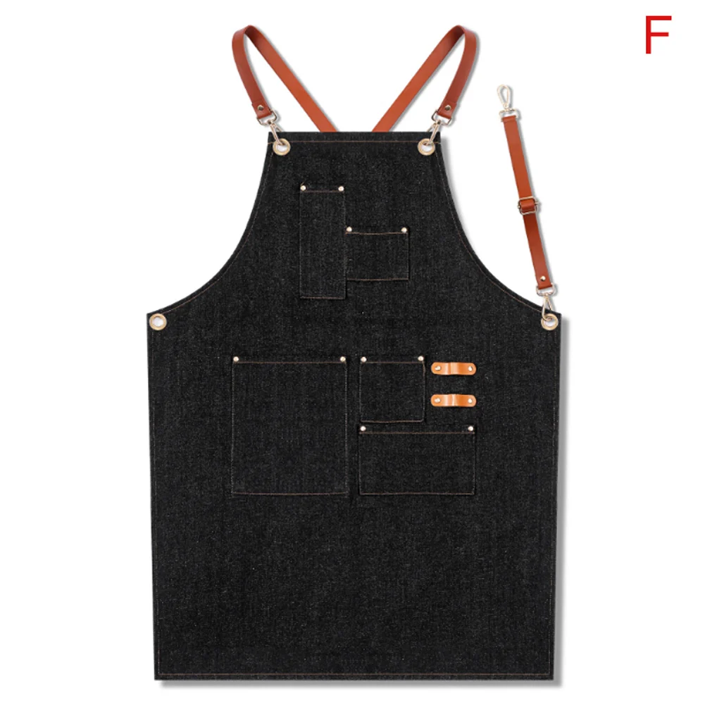 Зеленый Джинсовый фартук на лямках фартук бариста бармен барбекю шеф-повара Единая рабочая одежда дропшиппинг FAS - Цвет: Зеленый