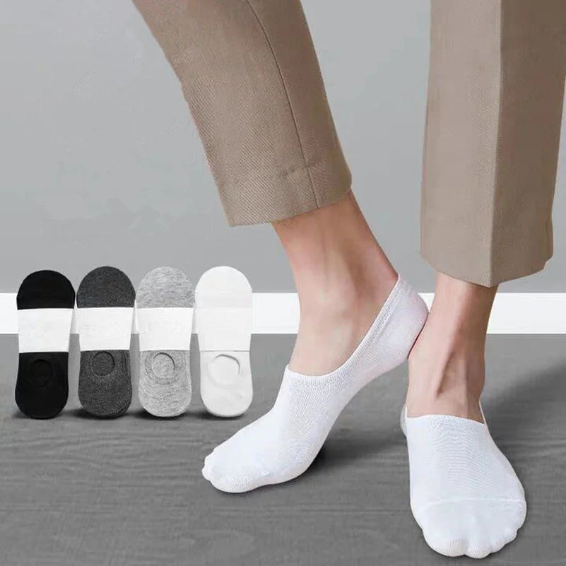 

5Pair/Pack Cotton Invisible Men Socks No Show Socks Non-slip Silicone Sock Solid Color Felmen Sock Slippers Short Socks