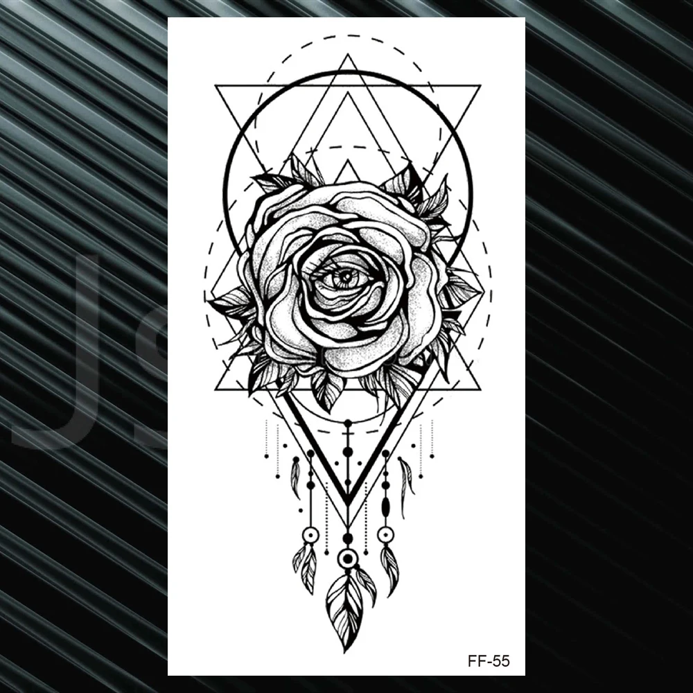 Black Lace Temporary Tattoos For Women Girls Geometric Mandala Henna Flowers Tattoo Pendants Moon Mehndi Waterproof Tatoos Hand | Красота и