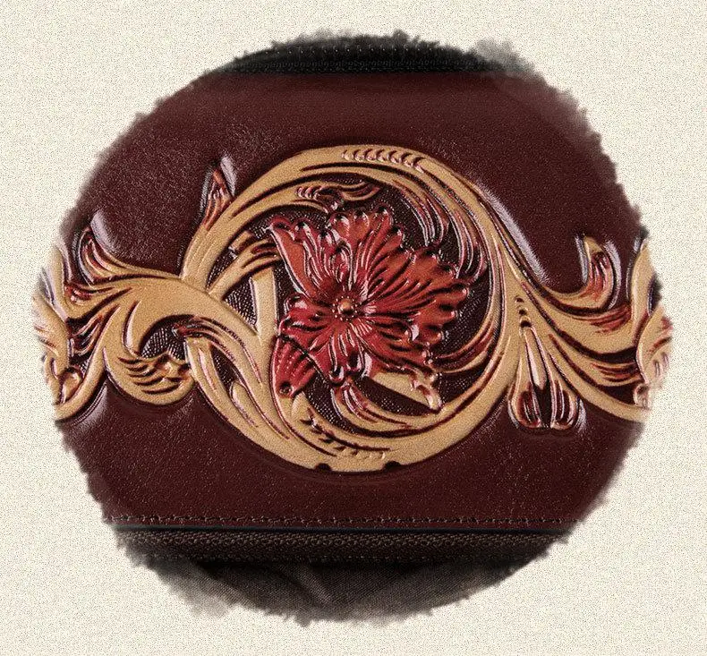 

Retro Genuine Leather Men And Women Luxury Hand Wallet 2021 New Cowhide Handmade Floral Clutch Wallets Phone Purse