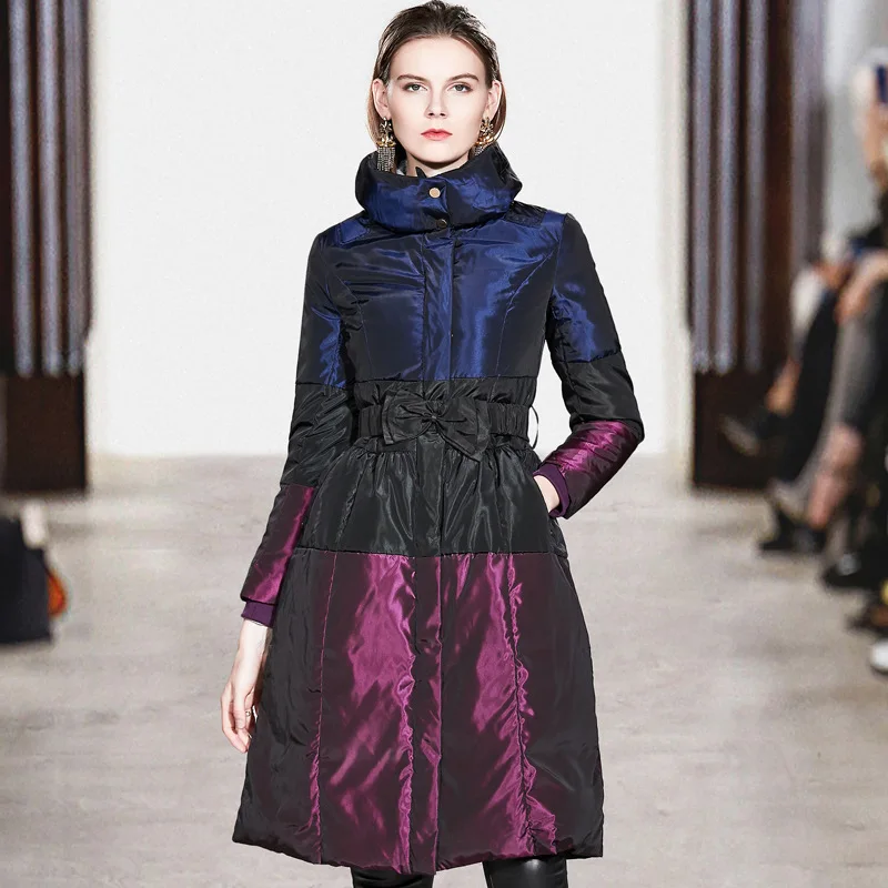 Новинка 2019 зимнее теплое женское пуховое пальто черно-фиолетовая Женская