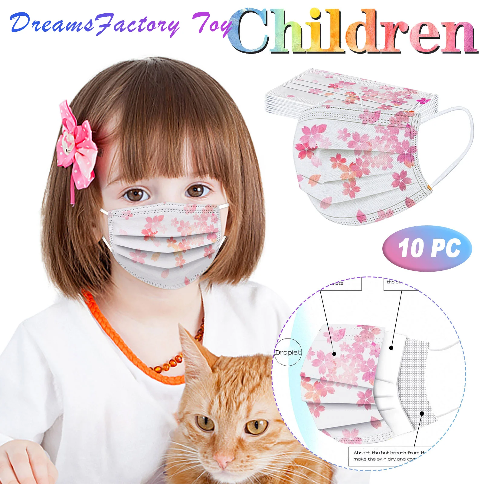 

10pc Floral Mask Children's 3ply Protective Mascarillas Dust-proof Cartoon Flower Print Disposable Mask Halloween Cosplay Maske