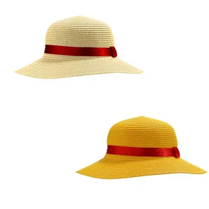 Women Men Cosplay Party Hat Ribbon Strap Fastened Top Japanese Anime Straw Hat Summer Sunhat Outdoor Sun UV Protection Beach Cap