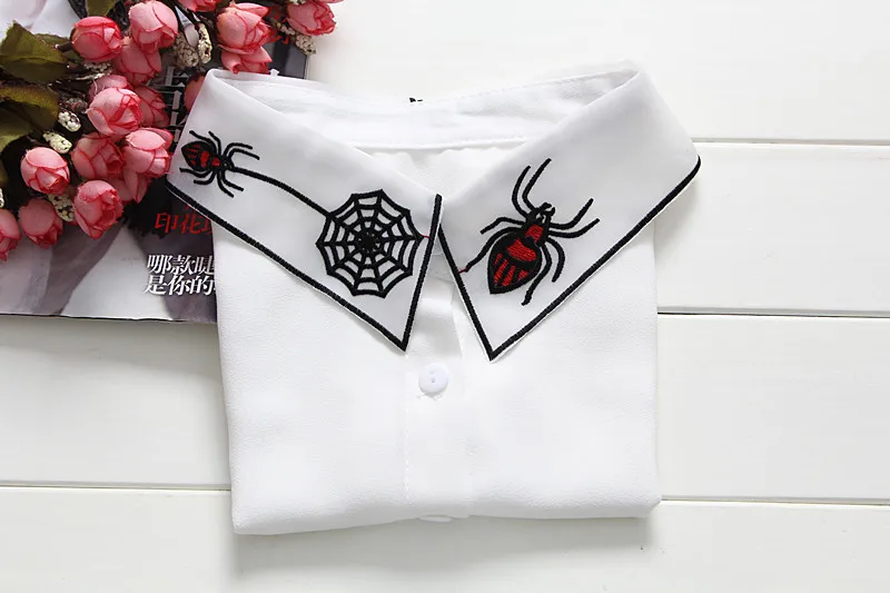 

Sitonjwly Women Shirt Fake Collar Tie Autumn Embroidery Detachable False Collar Female Lapel Blouse Top Removable Vestidos